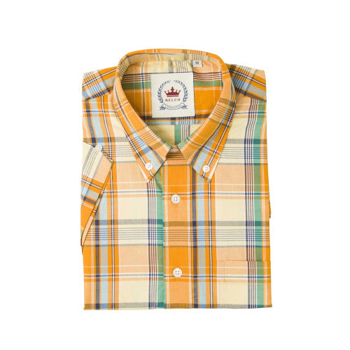 Relco Mens Orange Check Short Sleeved Limited Edition Button Down Shirts