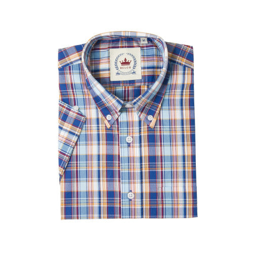 Relco Mens Blue Checked Short Limited Edition Sleeved Button Down Shirts