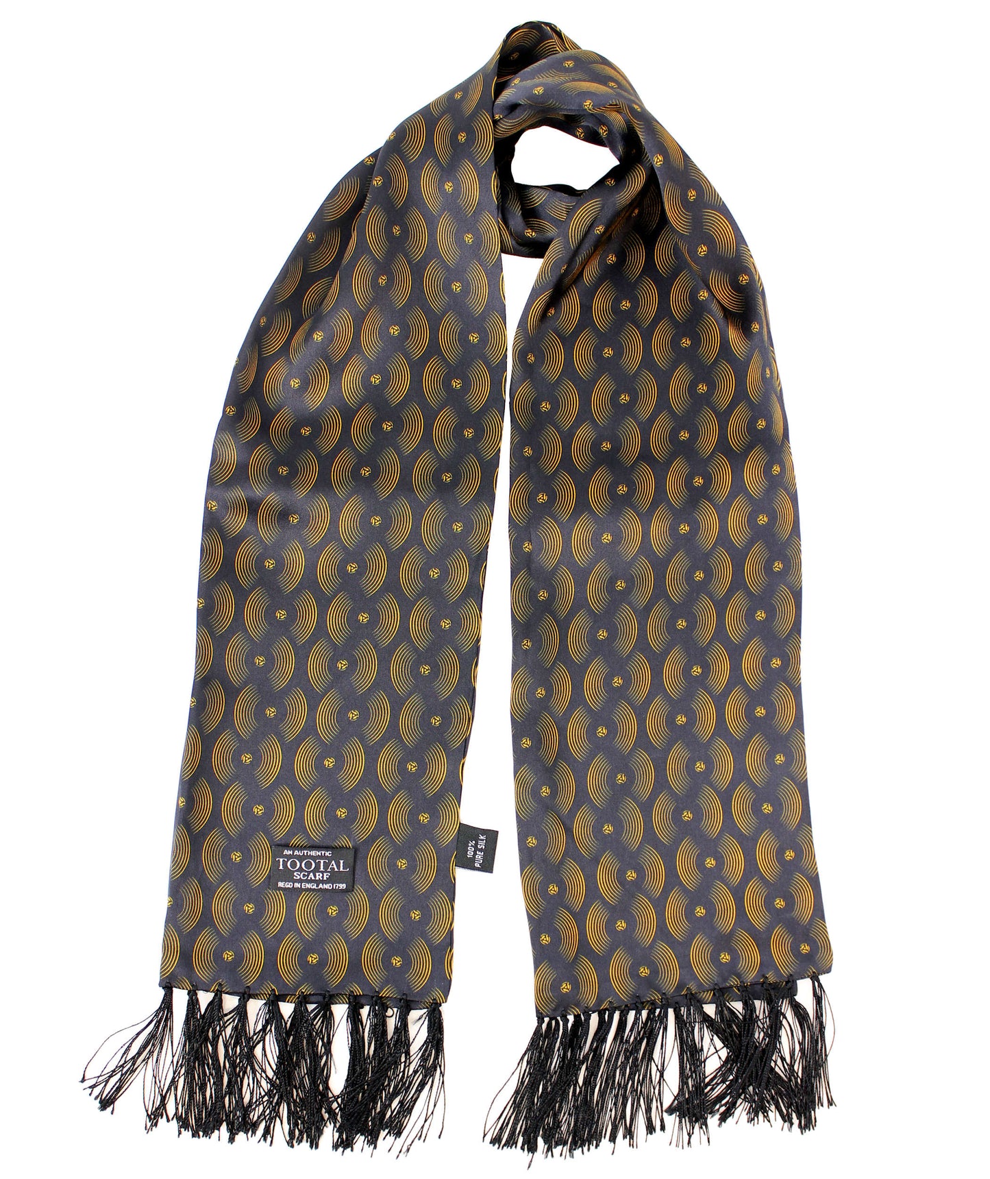 Tootal Black & Gold Vinyl Print Silk 100% Silk Scarf