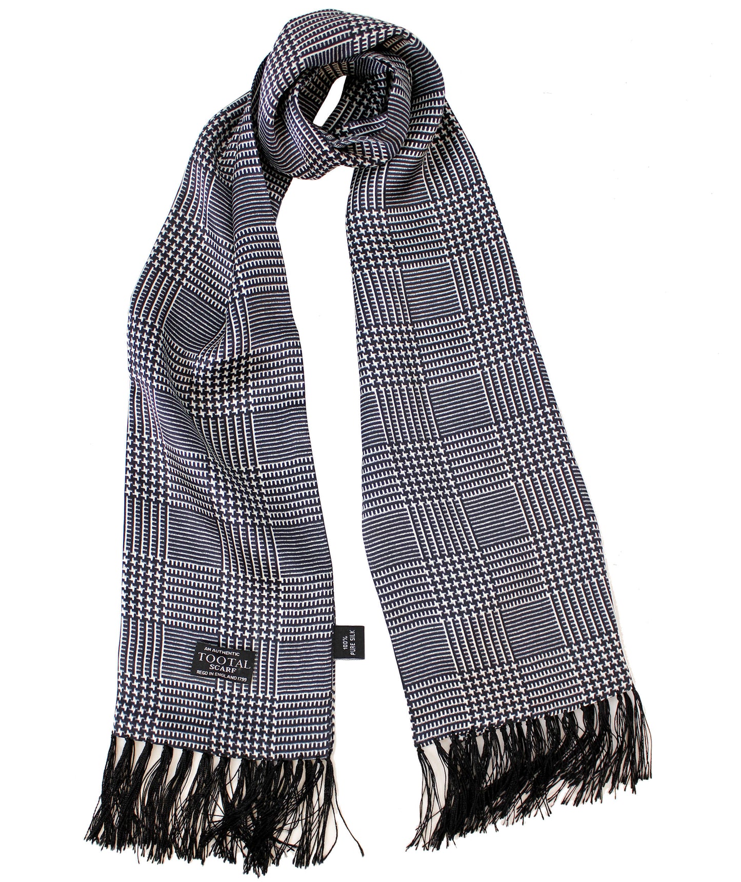 Tootal Black/White Prince of Wales Silk 100% Silk Scarf