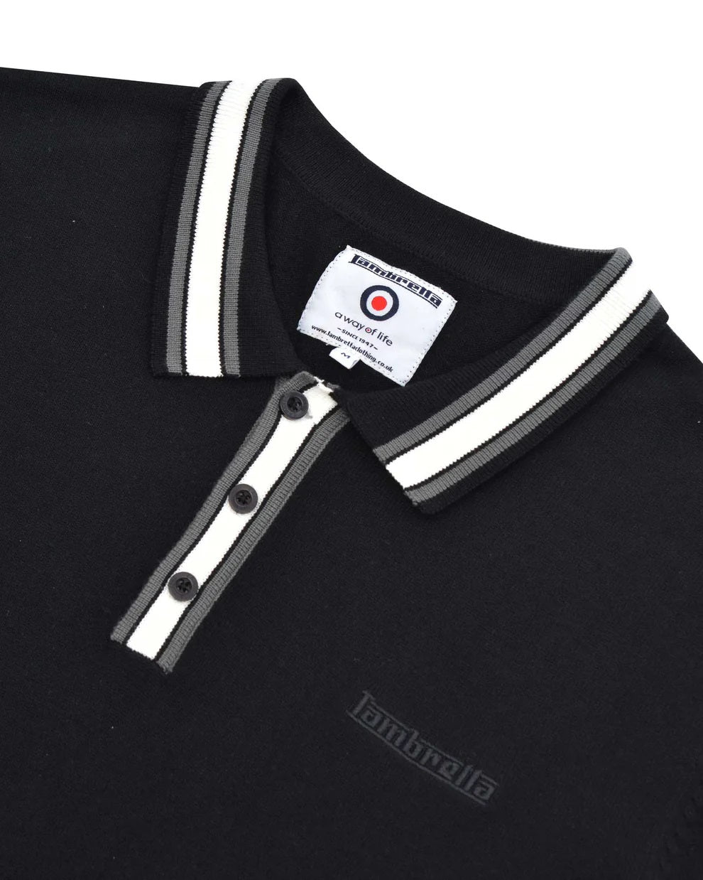 Lambretta Mens Black Valero Knitted Polo Shirt