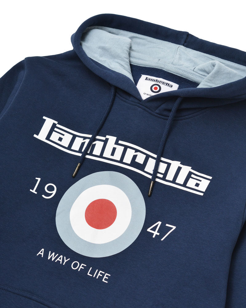 Lambretta Mens Navy Blue Target Logo Hooded Top