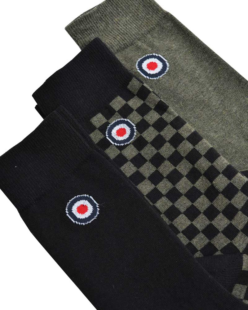 Lambretta Mens 3 Pair Khaki/Black Pack of Retro Socks