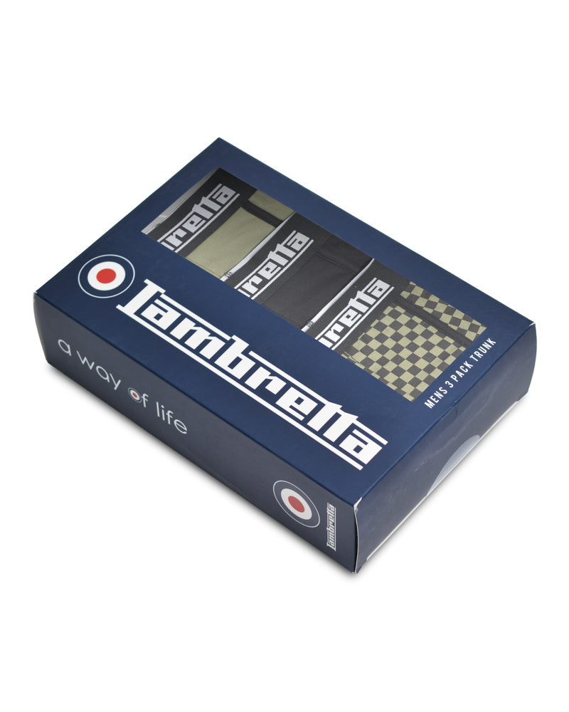 Lambretta Mens Khaki/Black 3 Pair Pack Boxer Shorts