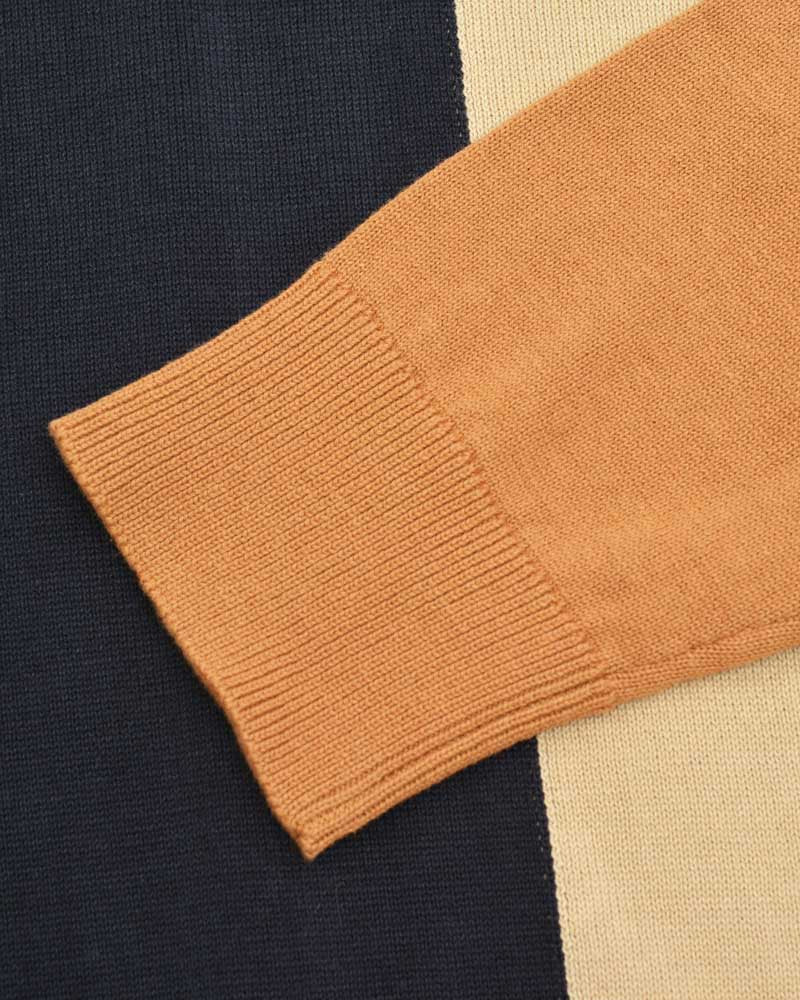 Lambretta Mens Tobacco Brown /Navy Striped Knitted Polo Shirt