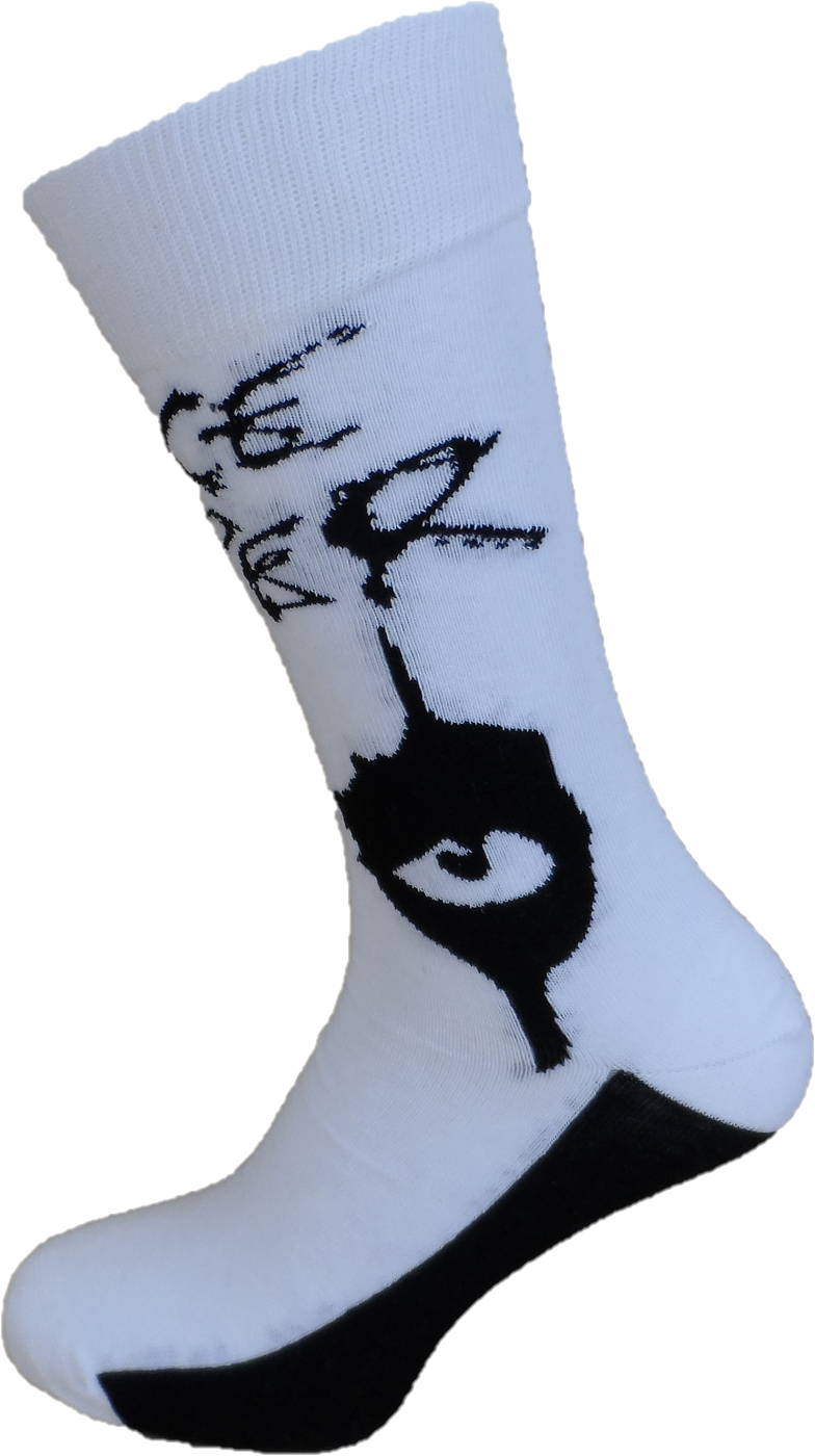 White sock with black design on a white background