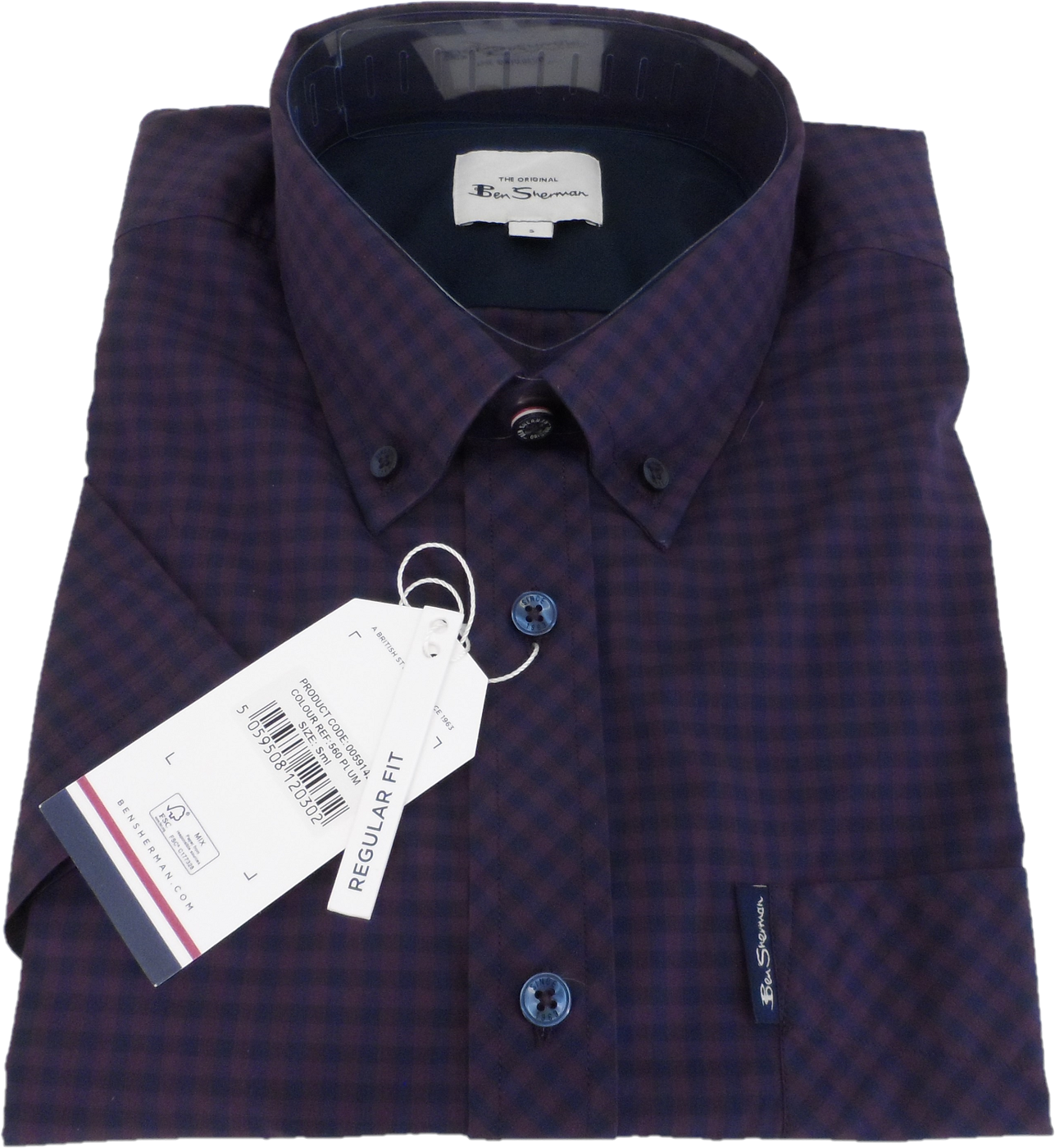 Ben Sherman Mens Plum Gingham Check Short Sleeved Shirts …