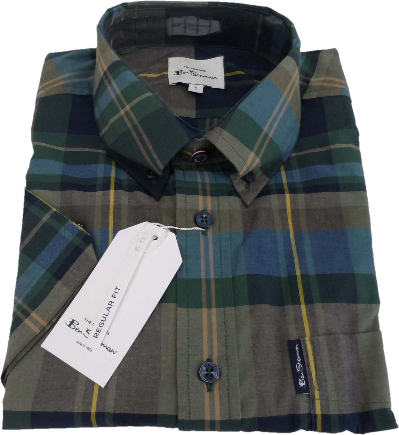 Ben Sherman Mens Fraser Green Big Check Short Sleeved Shirt