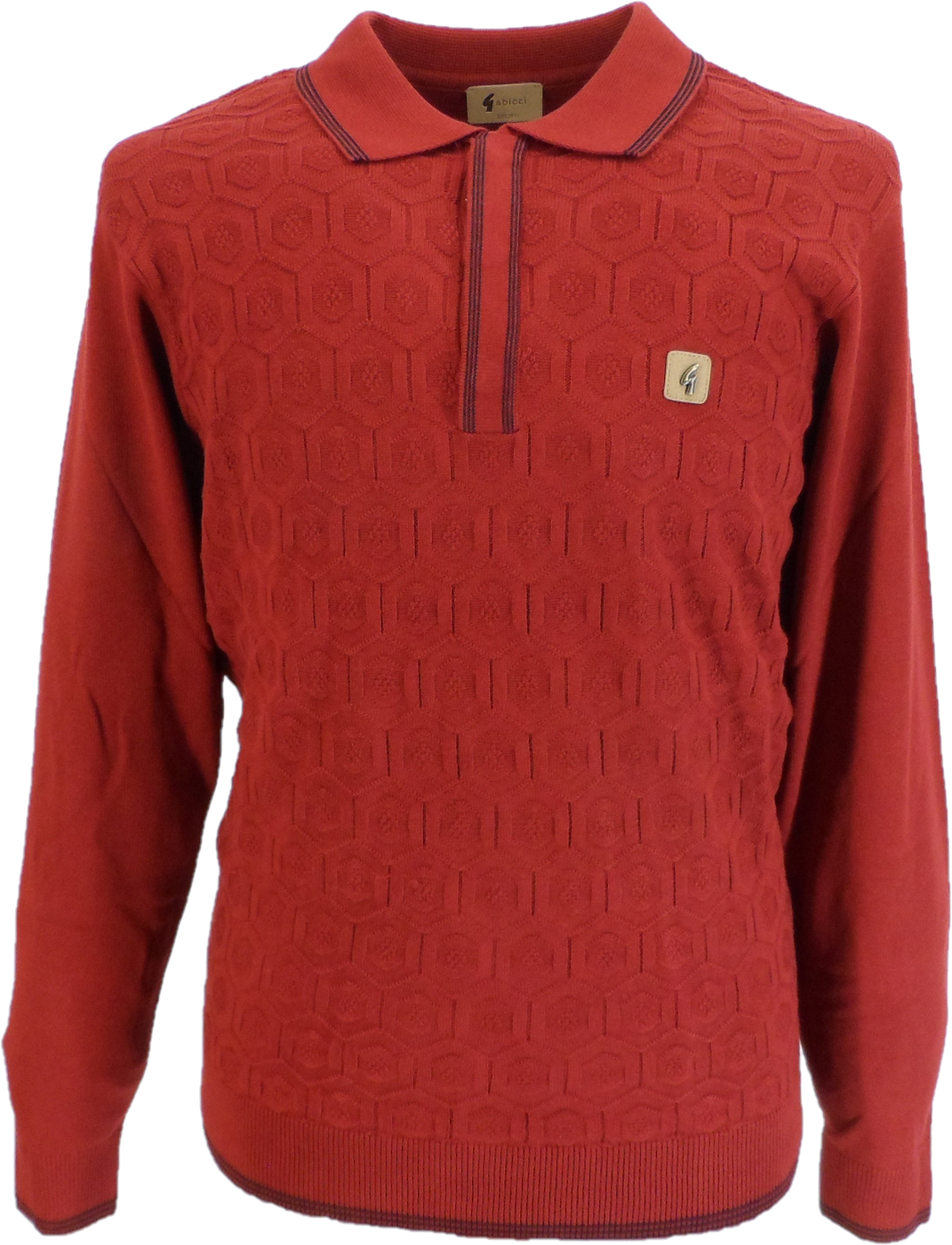 Gabicci Mens Rosso Red Geo Textured Retro Knitted Polo
