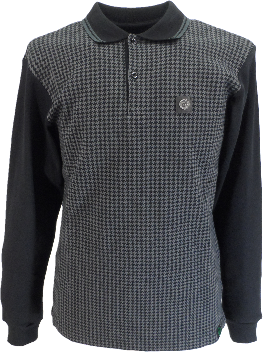 Trojan Mens Black Long Sleeve Houndstooth Polo Shirt