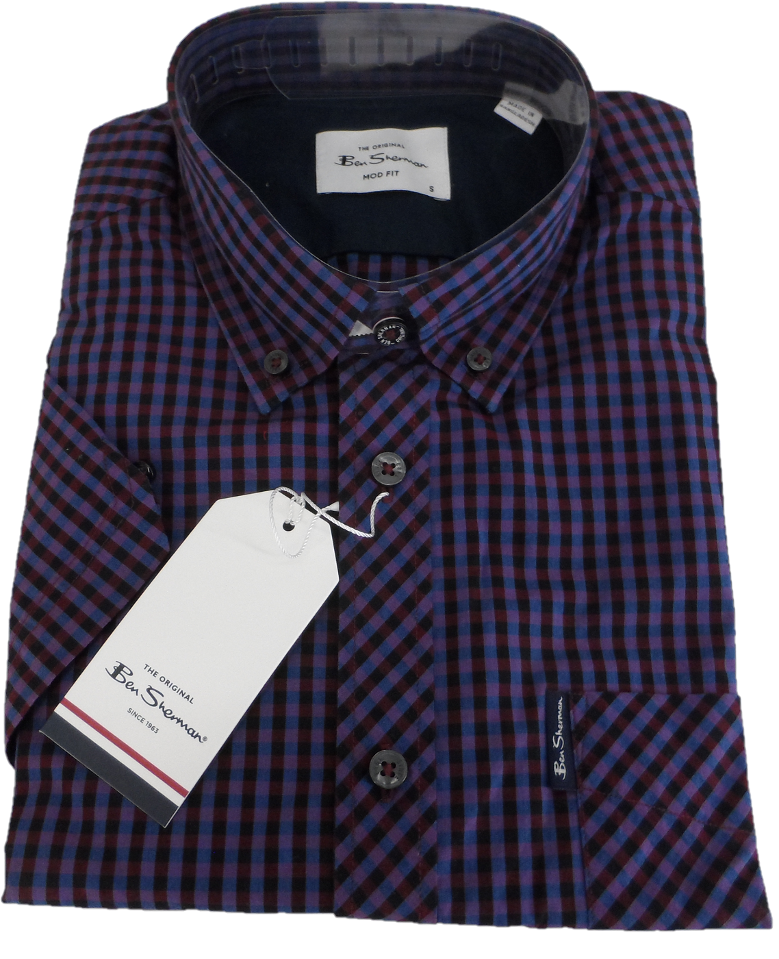Ben Sherman Mens Red Gingham Checked Short Sleeved Shirt