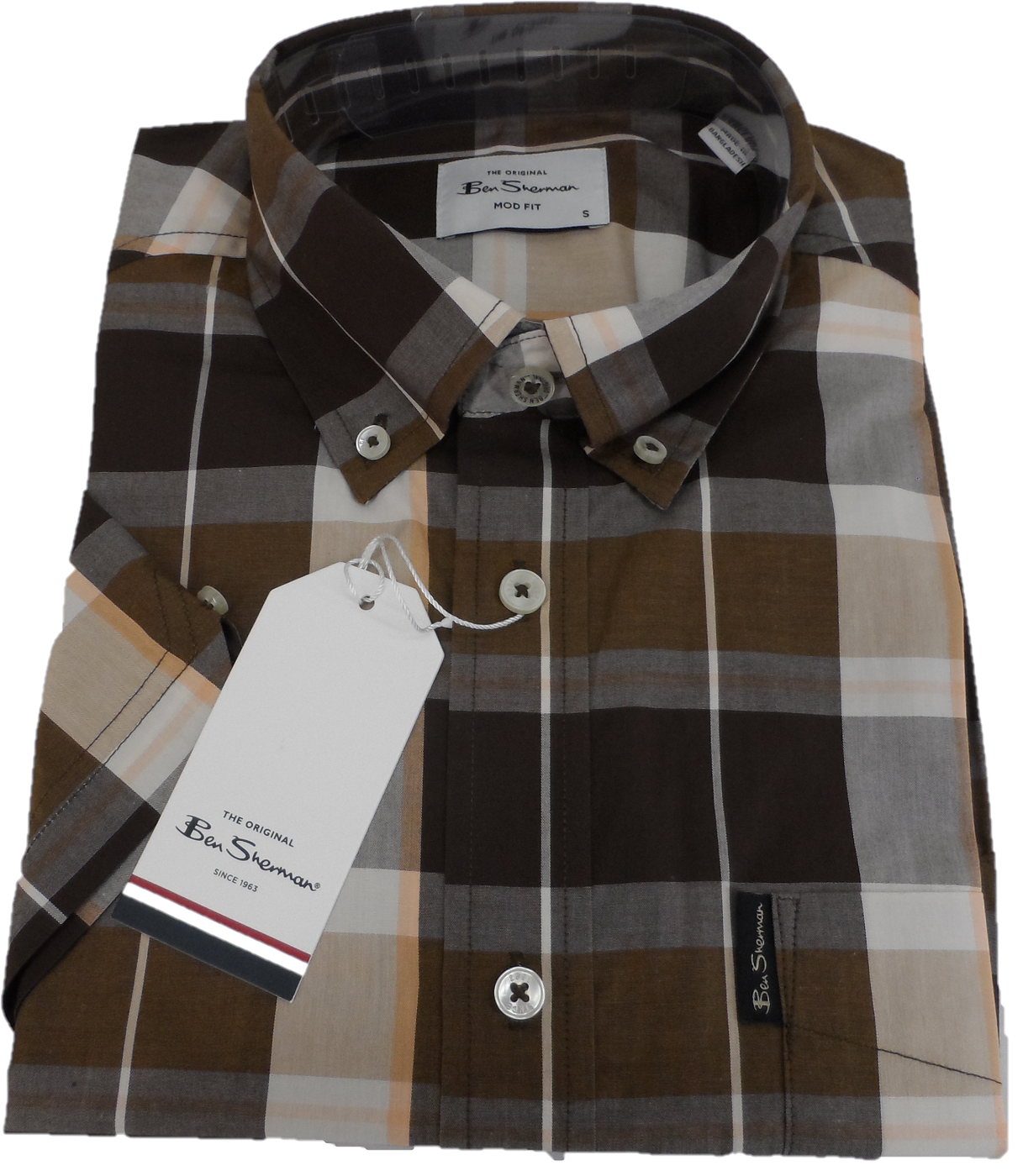 Ben Sherman Mens Dark Brown Checked Short Sleeved Shirt