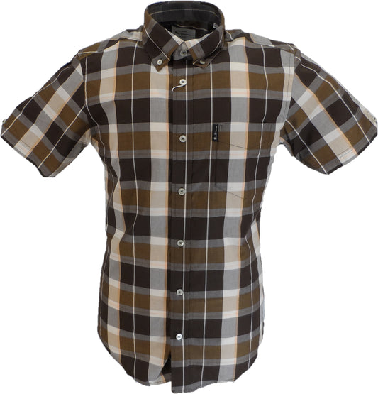 Ben Sherman Mens Dark Brown Checked Short Sleeved Shirt