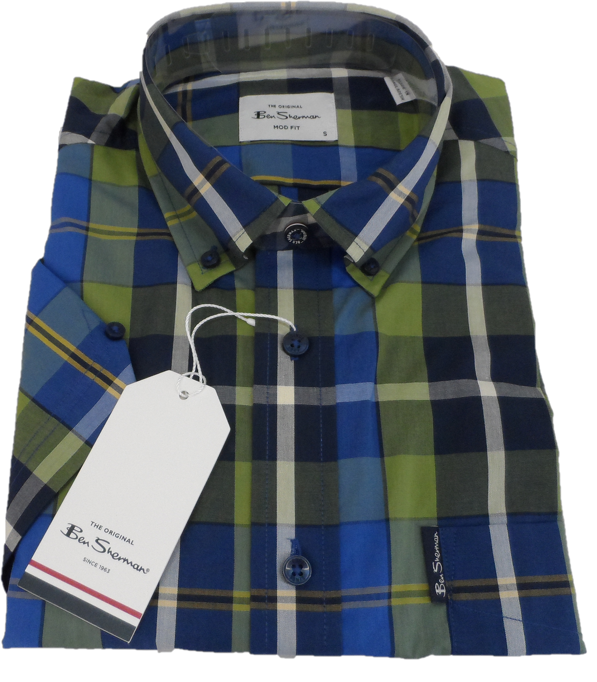 Ben Sherman Mens Green Checked Short Sleeved Shirt
