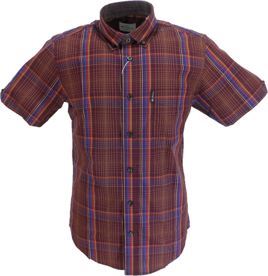 Ben Sherman Mens Dark Wine Checked Short Sleeved Shirt