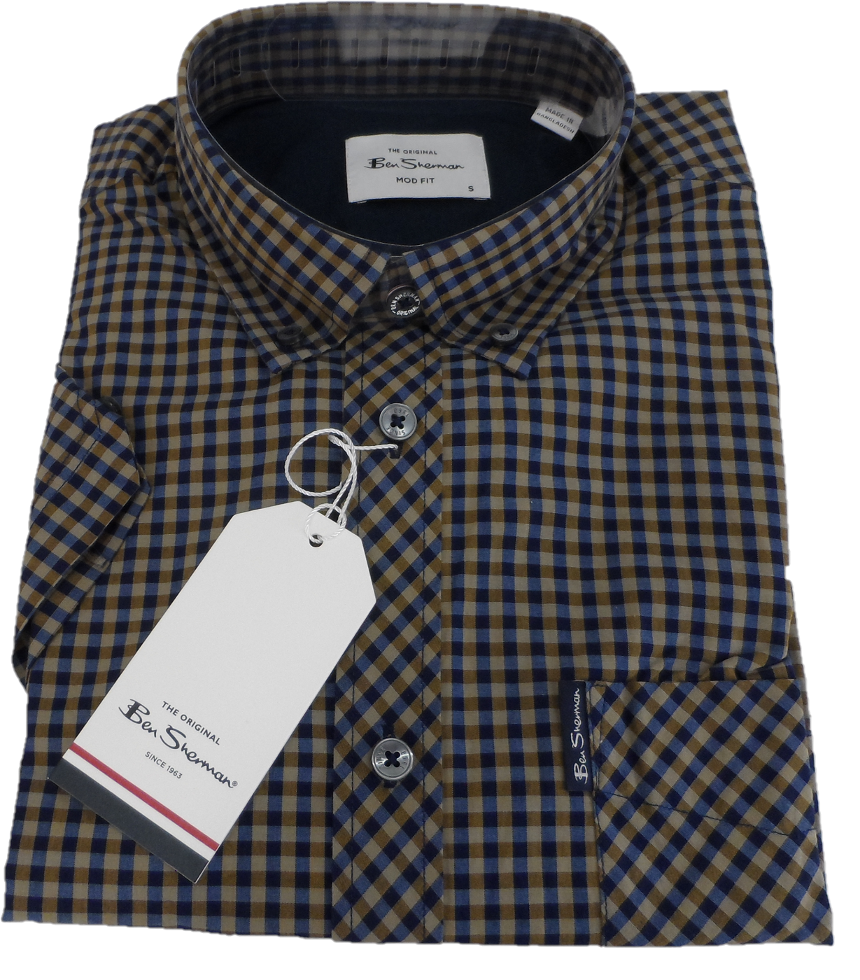 Ben Sherman Mens Bronze Gingham Checked Short Sleeved Shirt