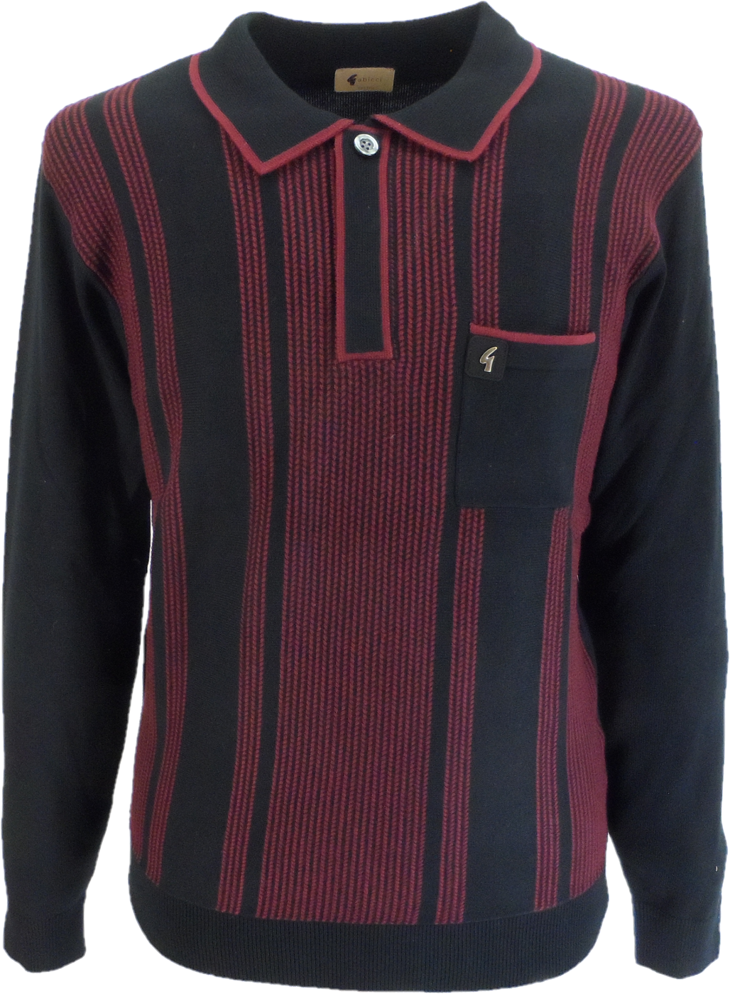 Gabicci Mens Dante Black Textured Retro Knitted Polo