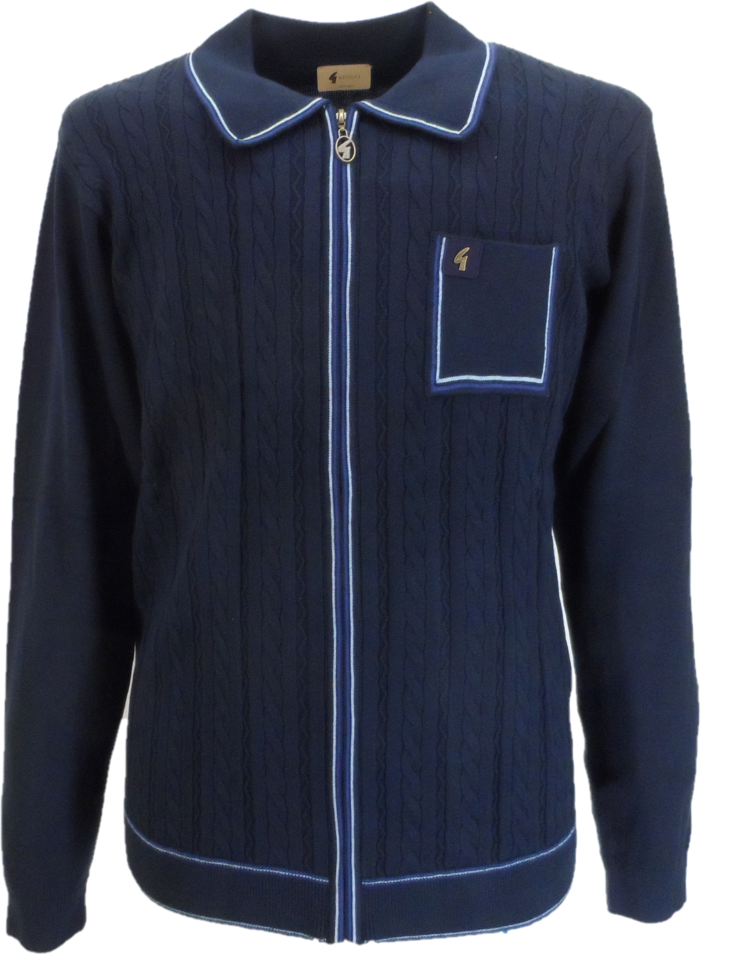 Gabicci Mens Navy Blue Laverne Textured Zip Up Retro Knitted Cardigan