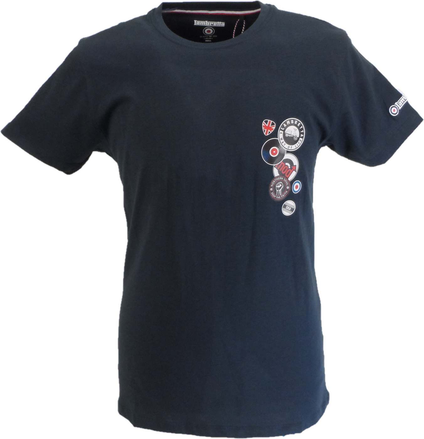 Lambretta Mens Navy Blue Badges Target Retro T Shirt