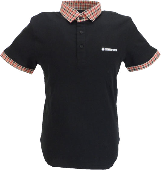 Lambretta Mens Black Gingham Collar Polo Shirts