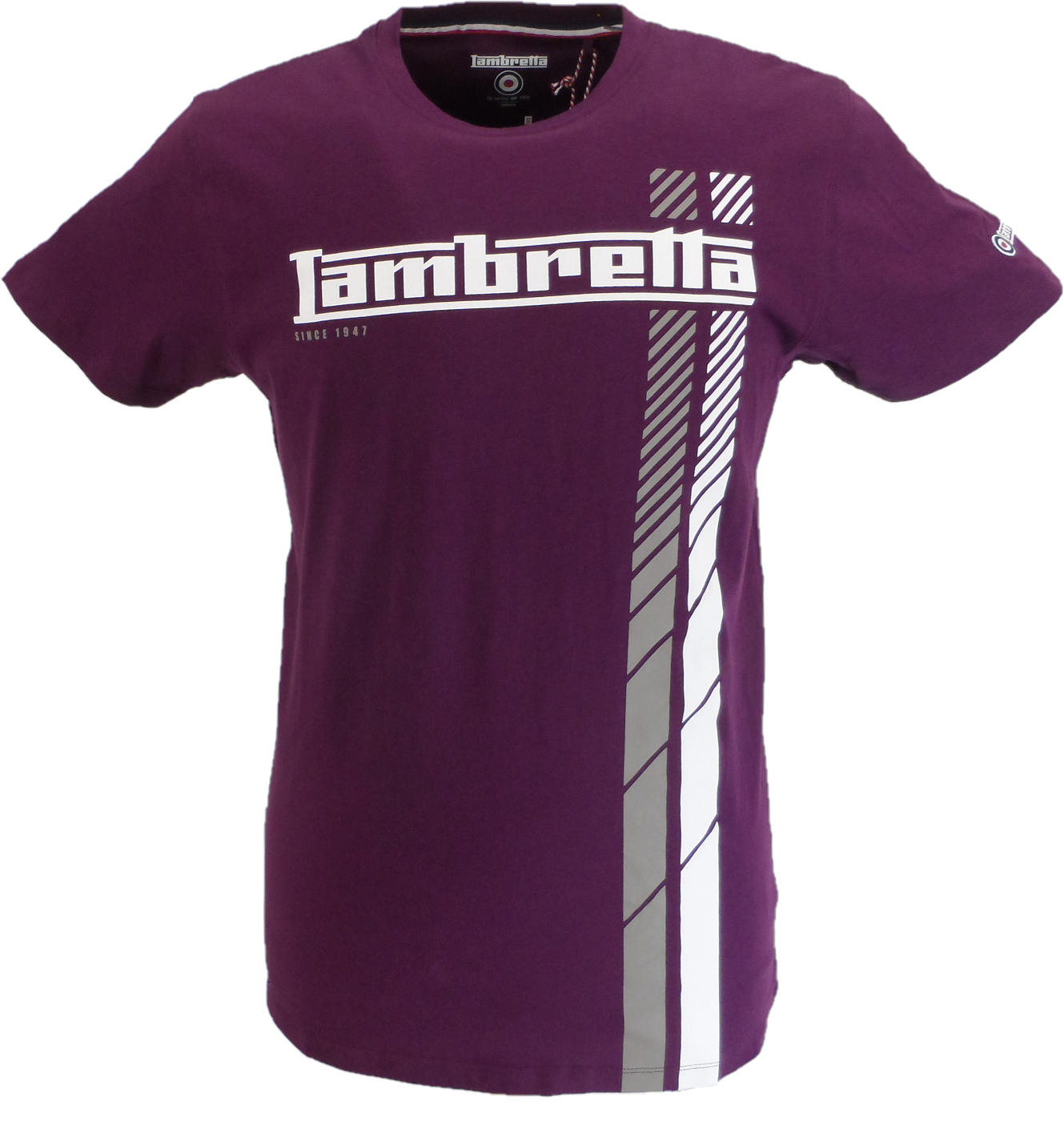 Lambretta Mens Winter Bloom Purple Fade Racing Stripe Retro T Shirt