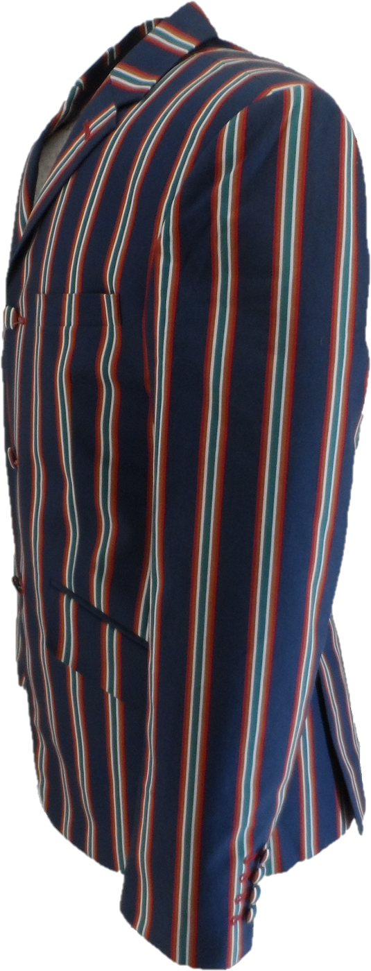 Mens Classic Retro Navy Blue Striped Boating Blazer Jacket