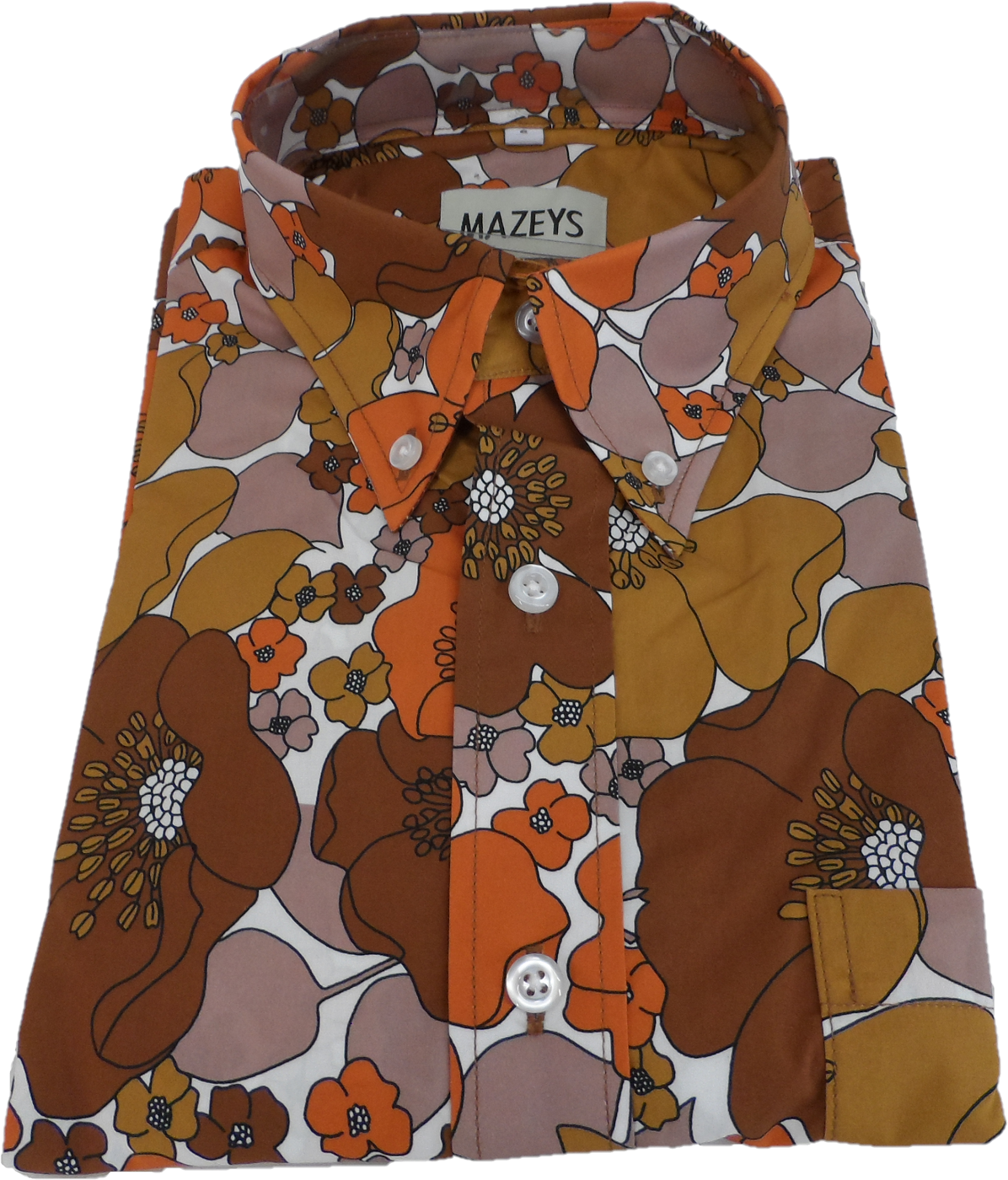 Mens 70s Copper and Brown Psychedelic Floral Shirt