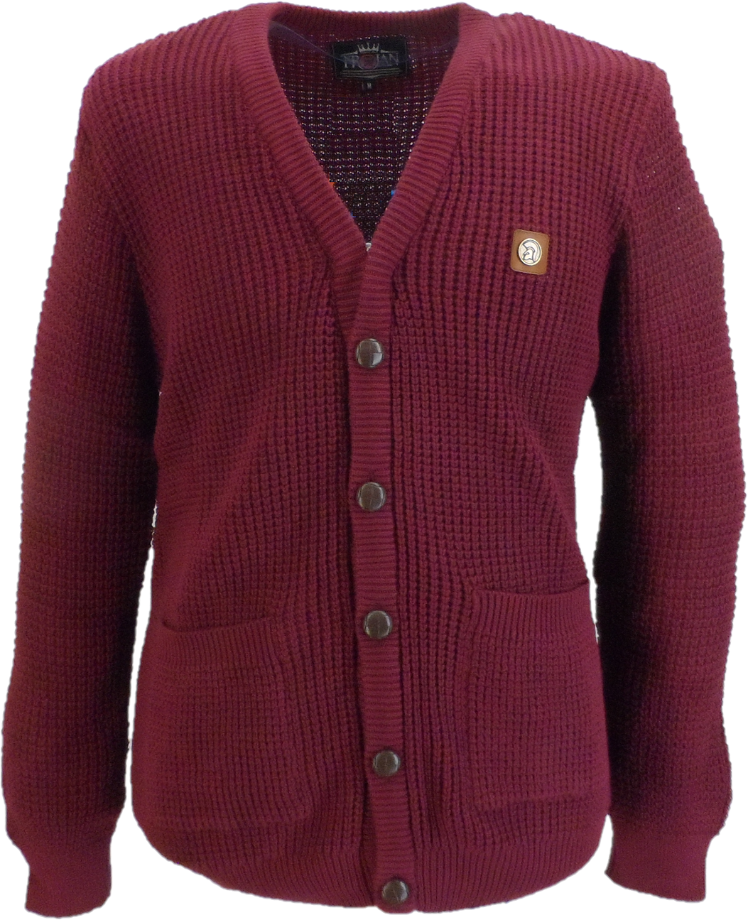 Trojan Classics Retro Waffle Knit Port Red Cardigan