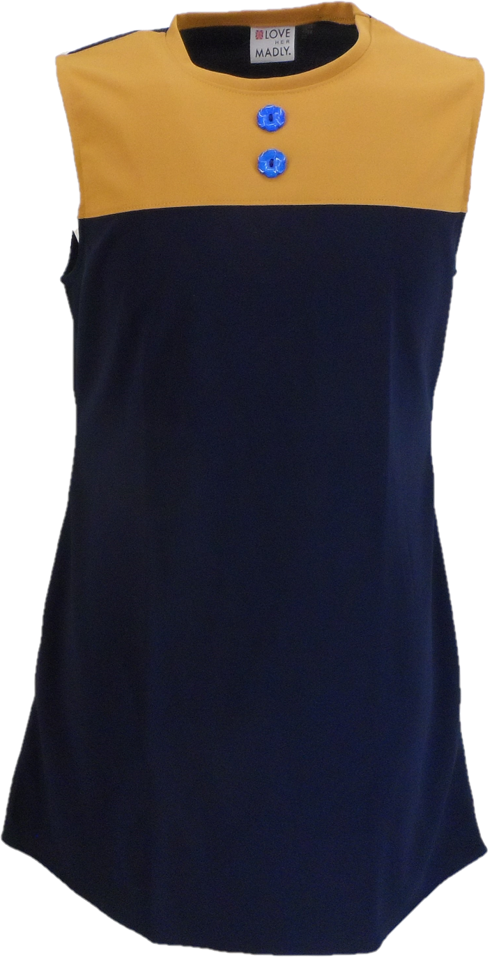 Ladies Retro Navy and Mustard Dusty Mod Dress  Mazeys UK