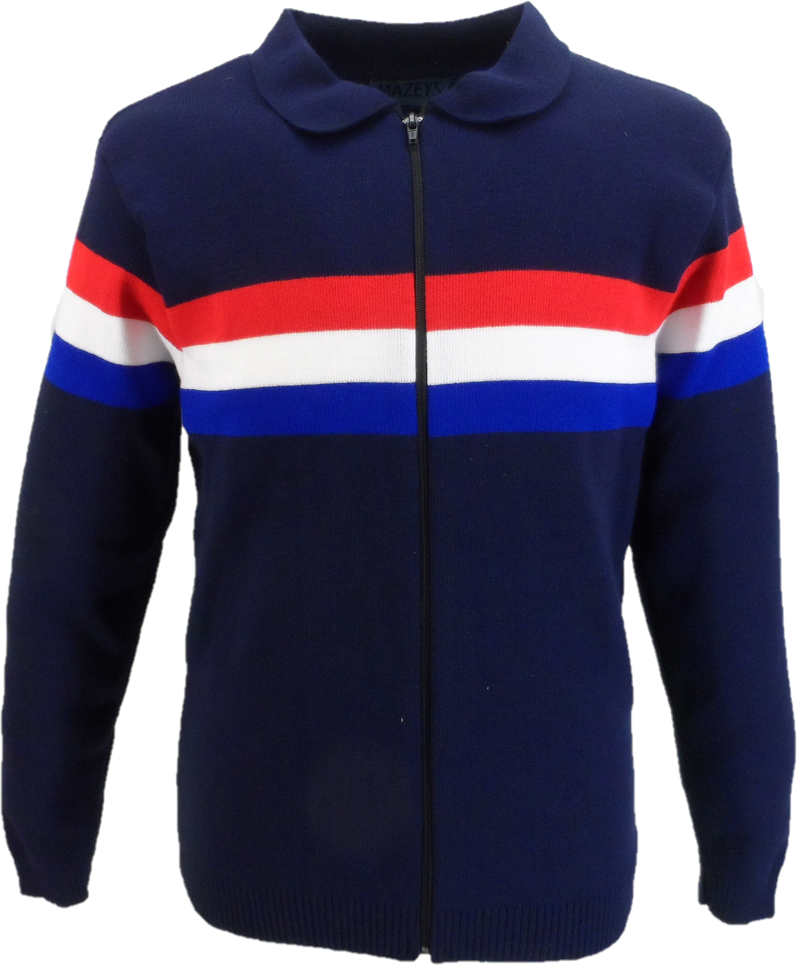 Mazeys Mens Navy 'Gallagher' Zip Through Fine Gauge Polo