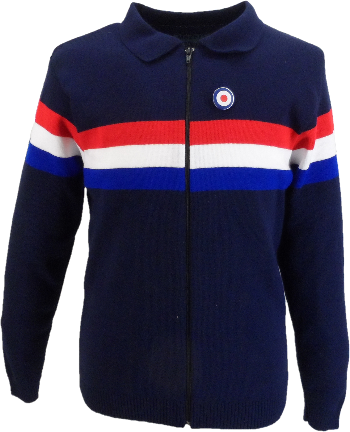 Mazeys Mens Navy 'Gallagher' Zip Through Fine Gauge Polo