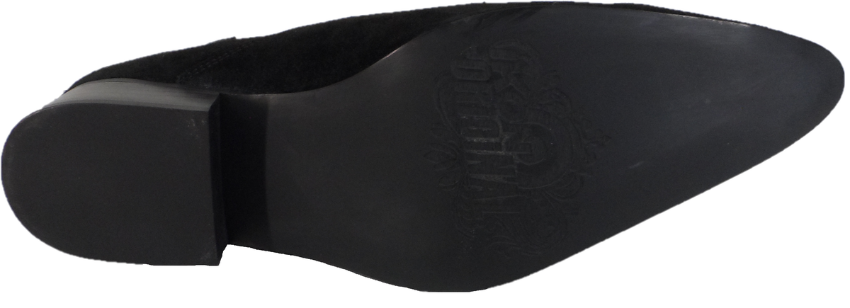 Black shoe sole with brand name on a white background