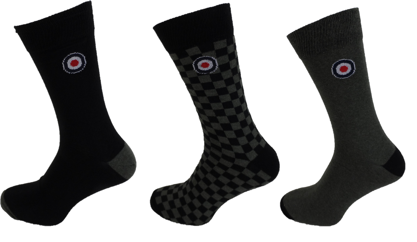 Lambretta Mens 3 Pair Khaki/Black Pack of Retro Socks
