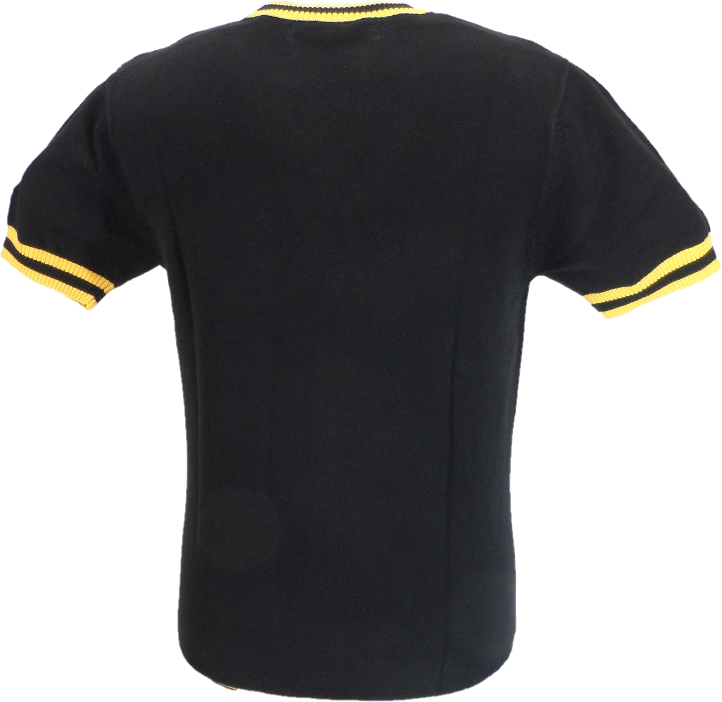 Madcap England Mens Black/Gold Stripe Short Sleeve Mod Knit Jumper