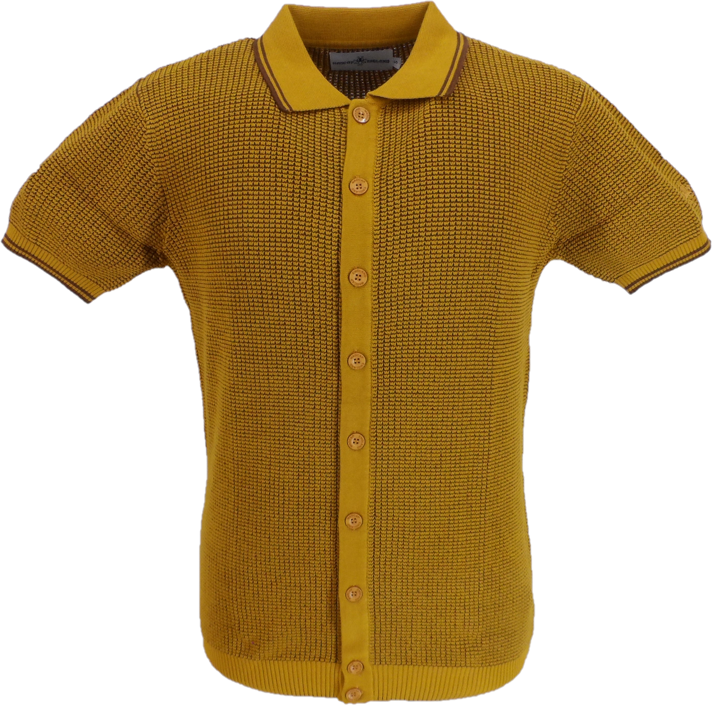 Madcap England Mens Yellow Retro Waffle Knitted Polo Cardigan