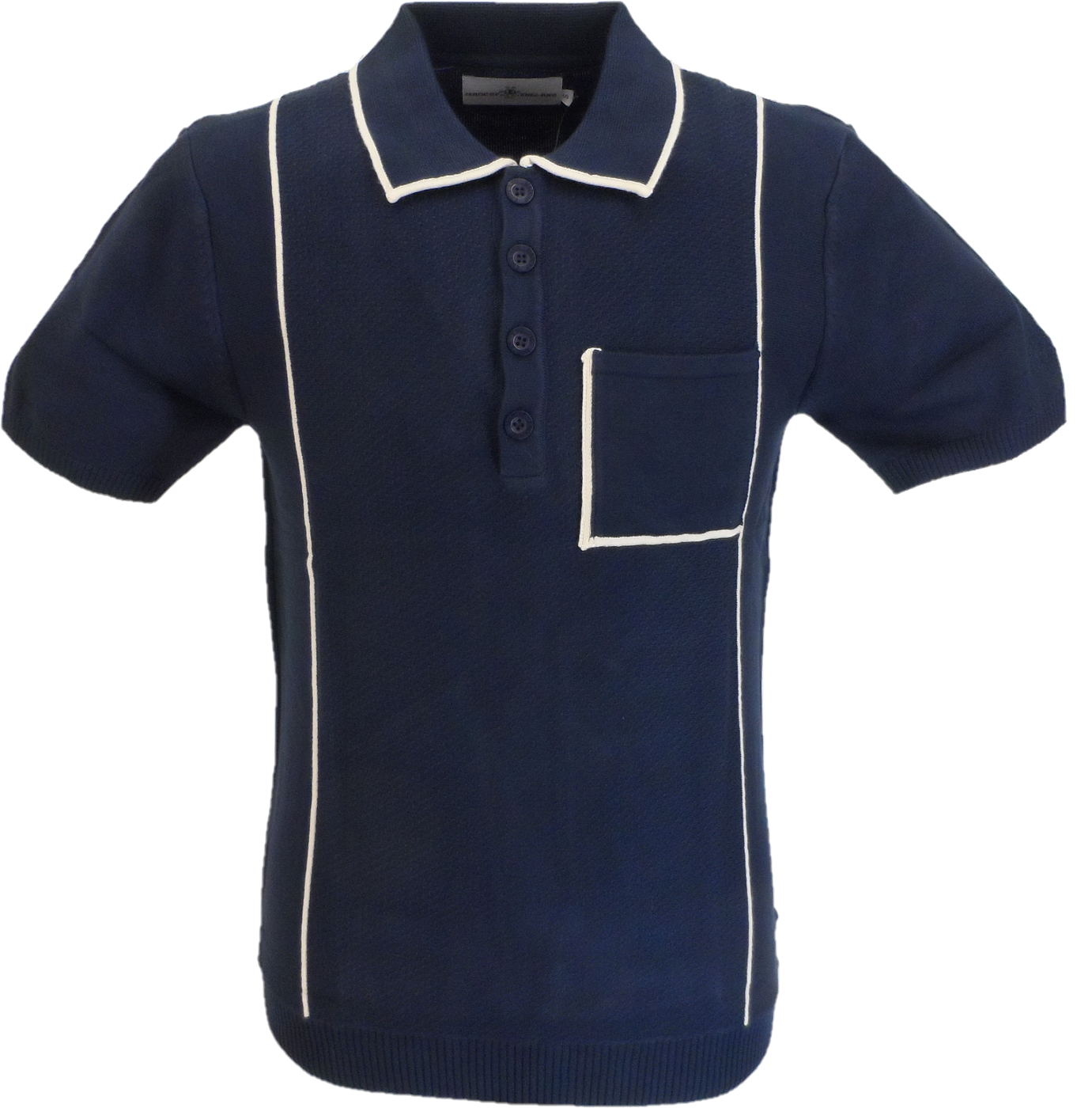 Madcap England Mens Navy Textured Knitted Polo Cardigan