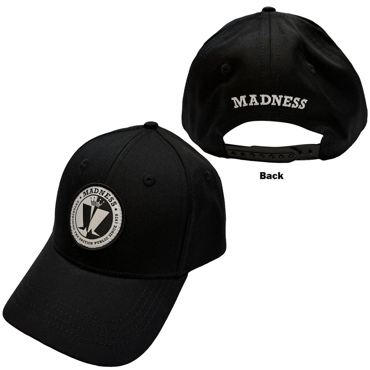 Black cap with 'MADNESS' branding on front and back, displayed on a white background.