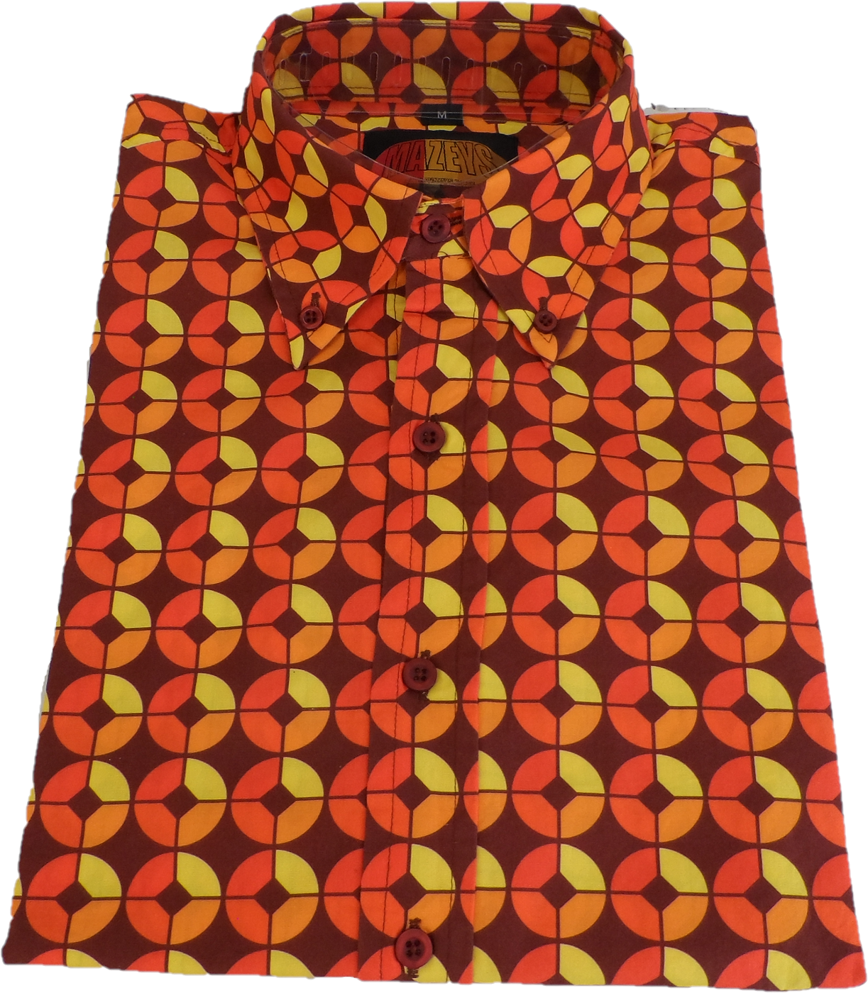 Mazeys Mens 70s Retro Multi Geometric Circles Psychedelic Cotton Shirt