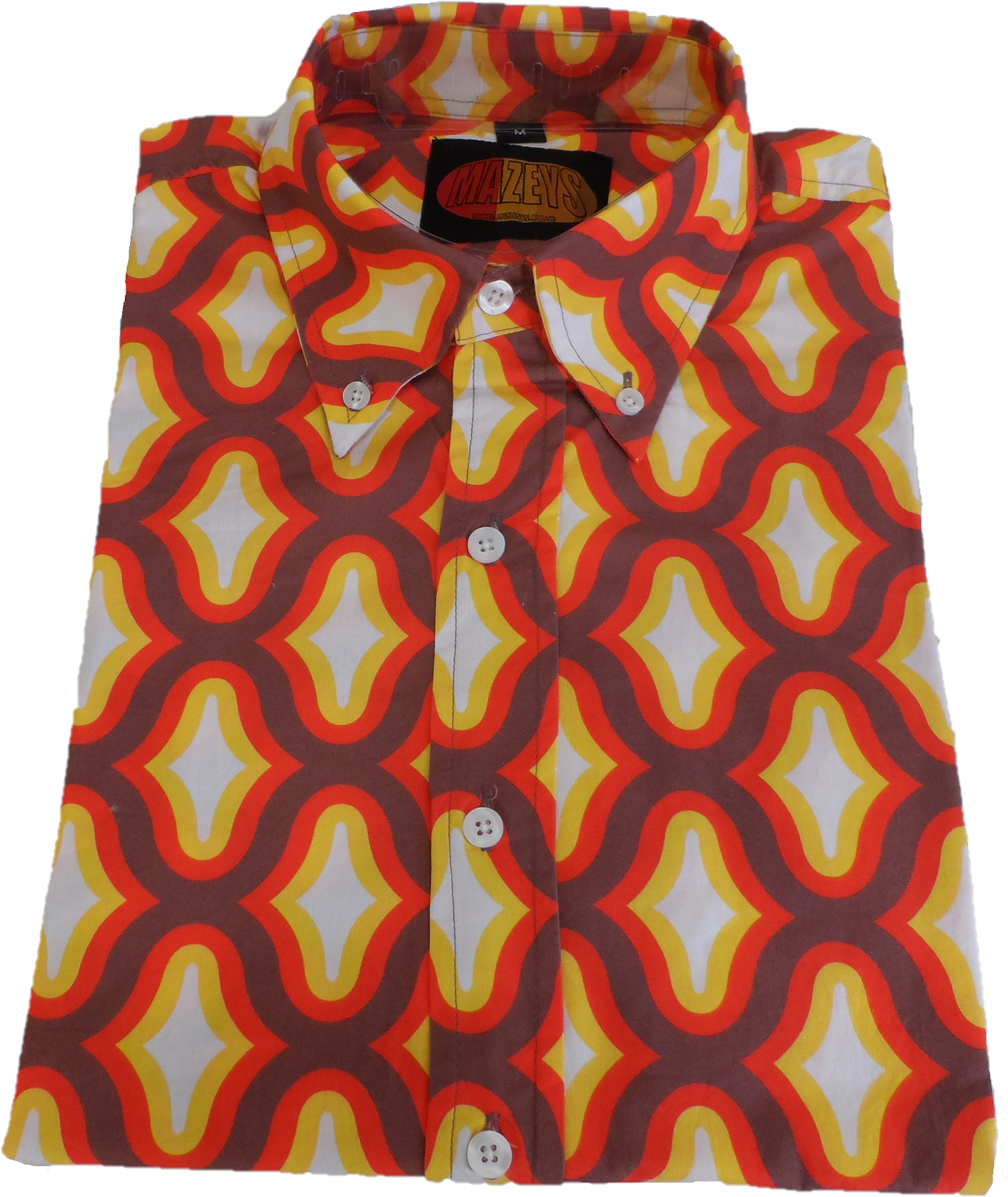 Mazeys Mens 70s Retro Multi Geometric Psychedelic Cotton Shirt
