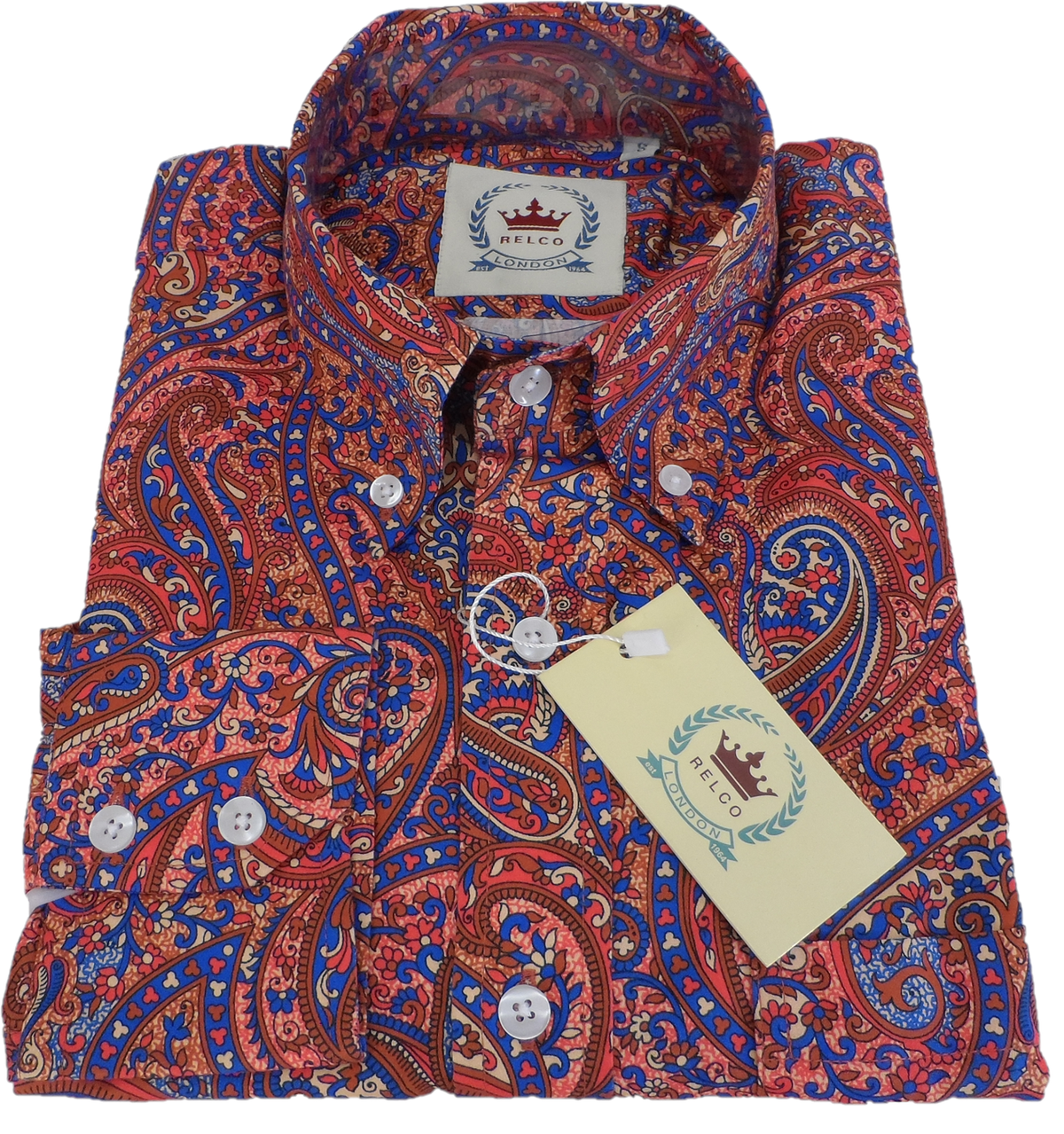 Relco Orange Paisley Long Sleeved Retro Mod Button Down Shirt