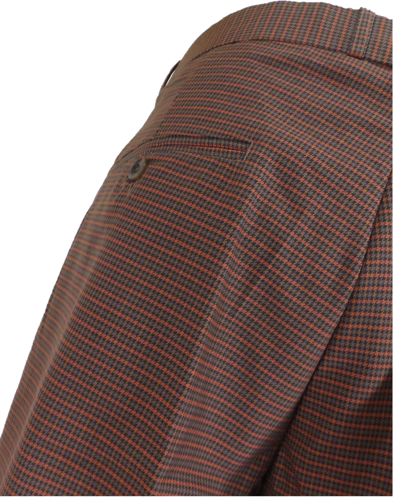 Relco Mens Brown Tartan Retro Sta Press Trousers