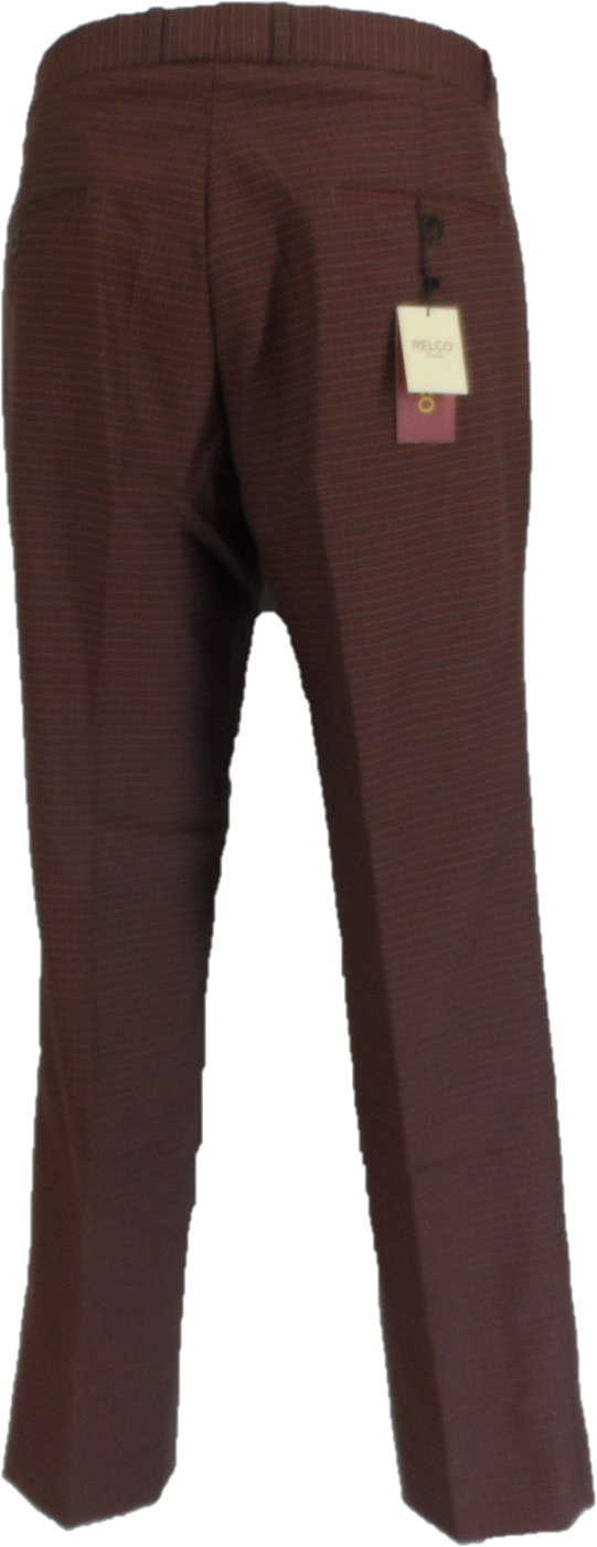 Relco Mens Brown Tartan Retro Sta Press Trousers