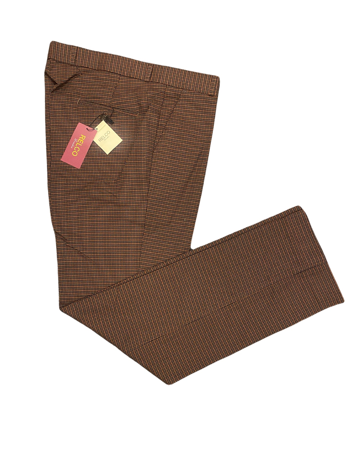 Relco Mens Brown Tartan Retro Sta Press Trousers
