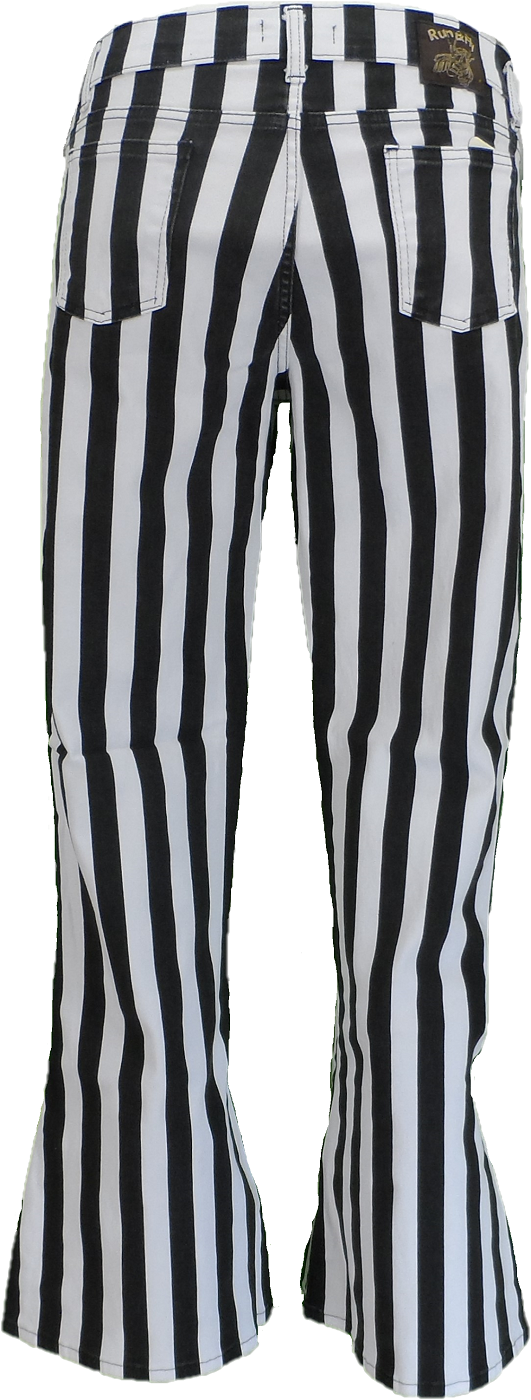 Run & Fly Mens Vintage Black/White Stripe Bell Bottom Super Flares