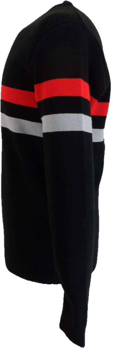 Mazeys Mens Black Horizontal Stripe Crew Neck Jumper