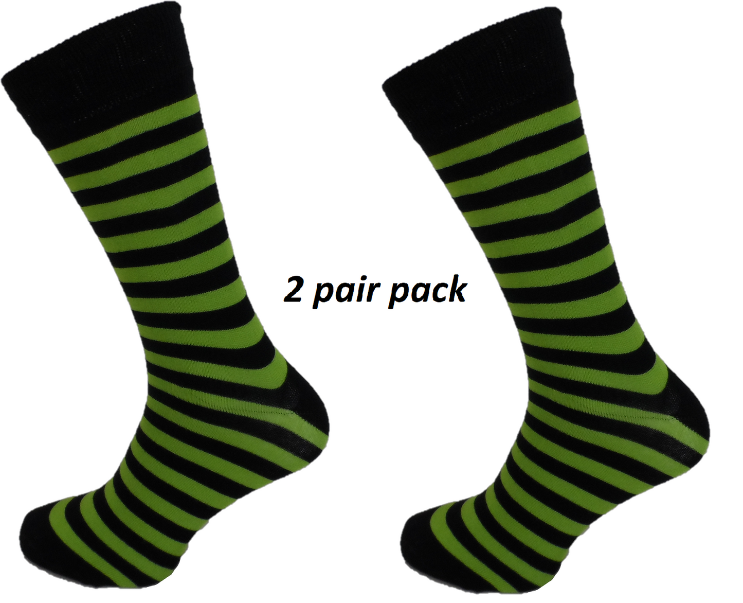 Mens 2 Pair Pack Green and Black Striped Retro Socks