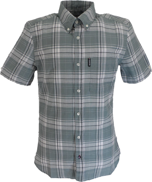 Lambretta Mens Blue/Grey Checked Short Sleeved Button Down Shirts