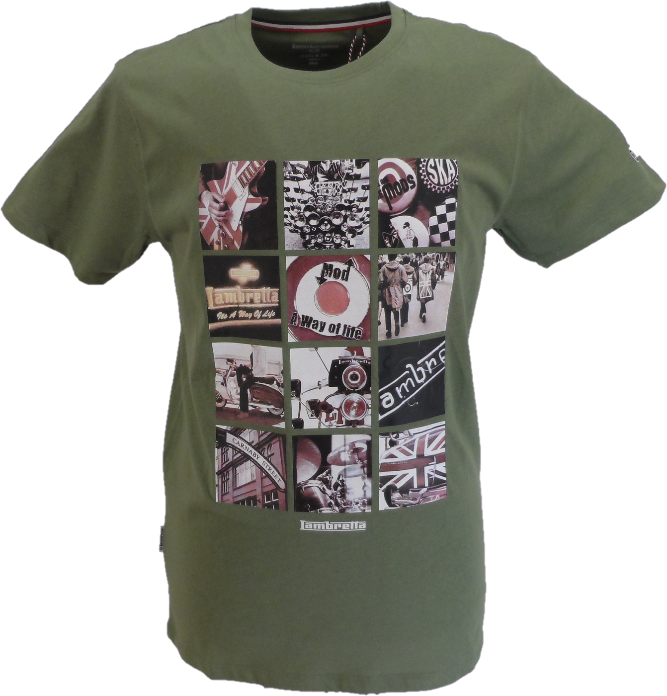 Lambretta Mens Khaki Green Photo Print Retro T Shirt