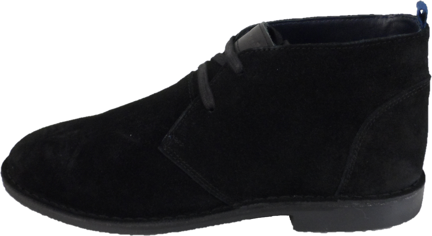 Roamers Black 2 Eyelet Retro Real Suede Desert Boots