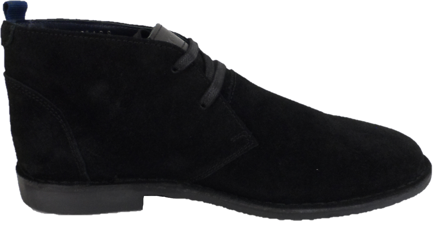 Roamers Black 2 Eyelet Retro Real Suede Desert Boots